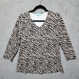 Anthony's Resort Wear 3/4 Sleeves Black Tan Zebra Print Stretch Size Medium
